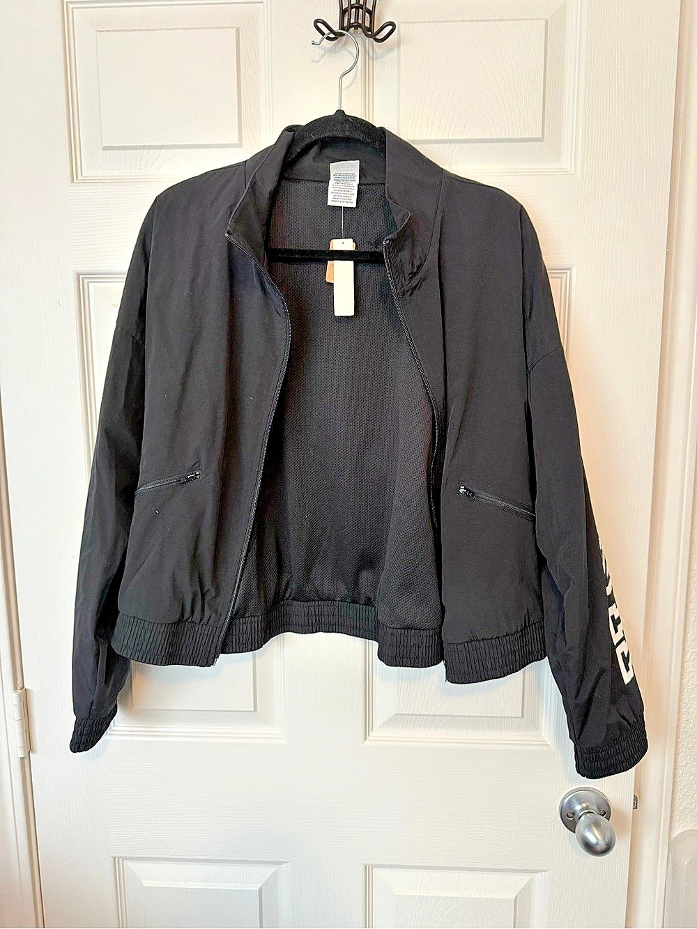 PINK Black Graphic Sleeve Bomber Jacket Size L NWT